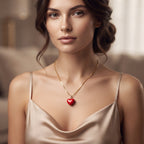 Glossy Red Enamel Heart Pendant Necklace – 18K Gold Plated Sweetheart