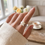 Silver-Plated Star Charm Chain Ring – Adjustable Link Band