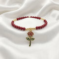 Gold-Plated Deep Red Pearl and Gold Bead Rose Charm Bracelet