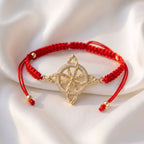 Gold-Plated Red Cord Celtic Knot Bracelet – Adjustable Woven Charm Bangle