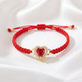 Imported Luxury Red Zircon Heart Adjustable Cord Bracelet – 18K Gold Plated Red String Bracelet