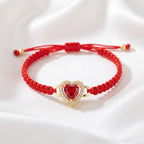 Imported Luxury Red Zircon Heart Adjustable Cord Bracelet – 18K Gold Plated Red String Bracelet
