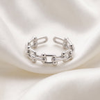 Silver-Plated Geometric Link Chain Ring – Adjustable Modern Statement Band