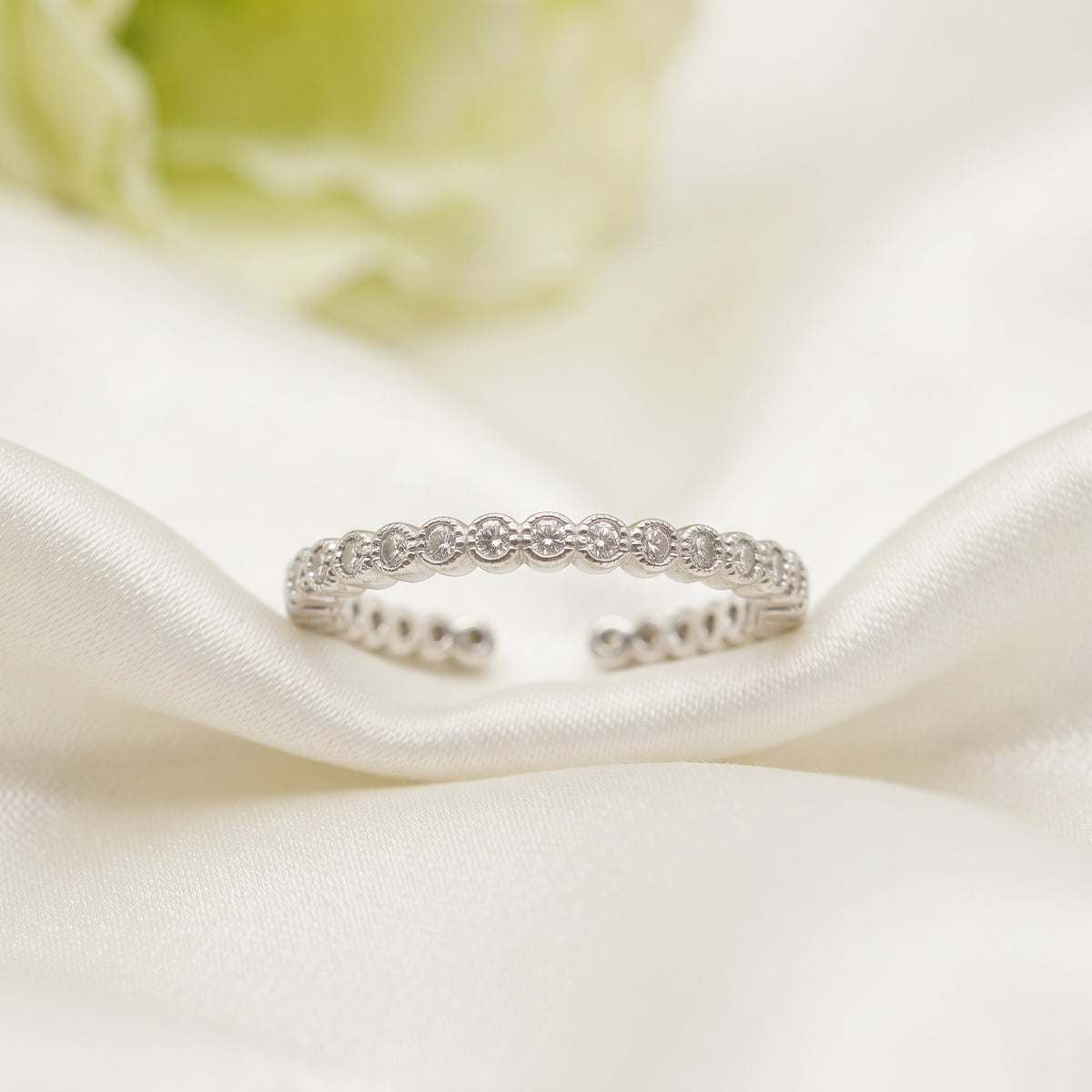 Silver-Plated Bezel-Set Crystal Eternity Band – Adjustable Sparkling Ring