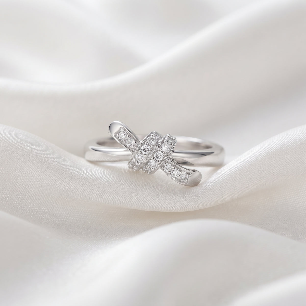 Silver-Plated Crystal Knot Ring – Adjustable Love Knot Statement Band