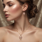 Charming Pink Zircon Sunflower Pendant Necklace & Matching Drop Earrings Set