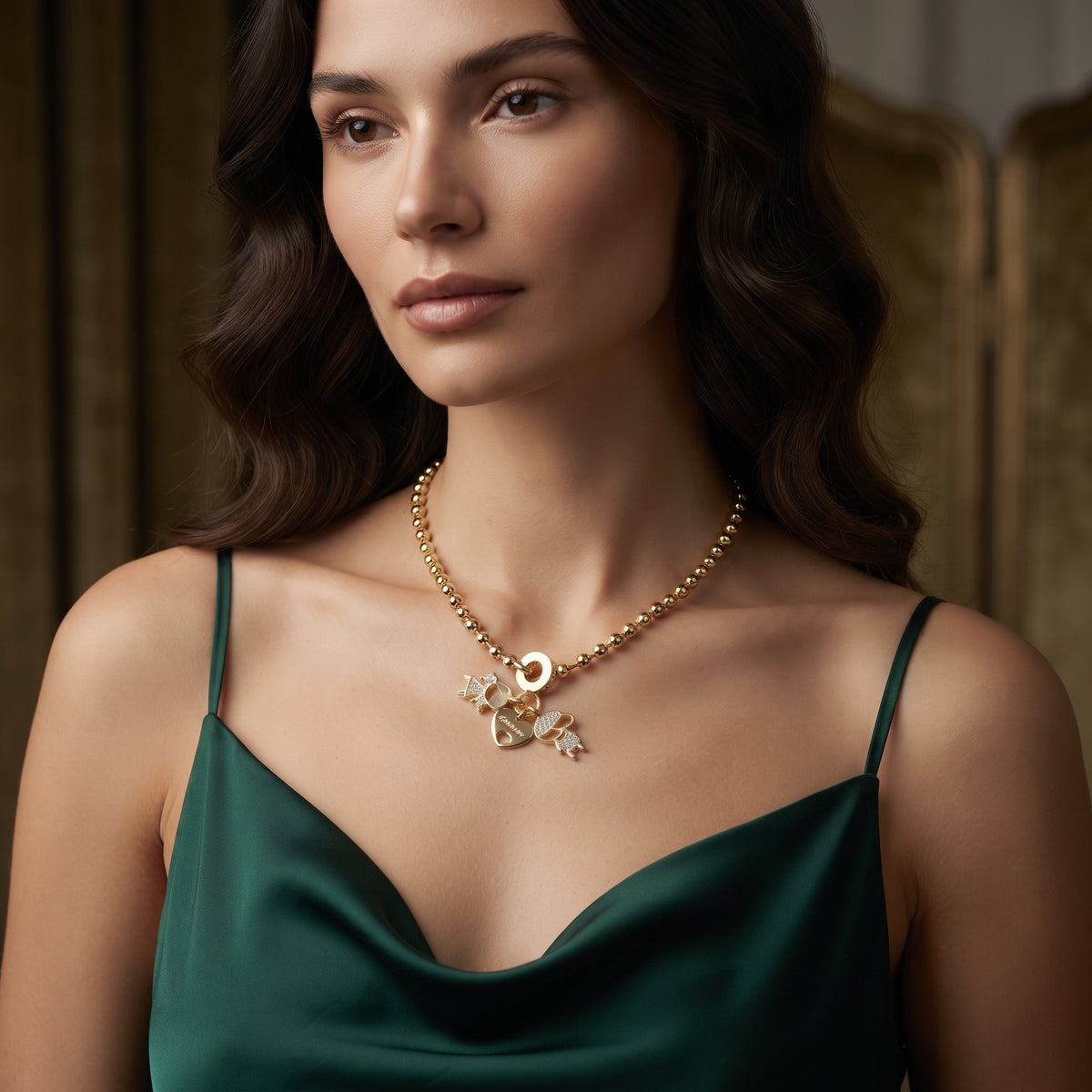 Charismatic Multi-Charm Ball Chain Necklace – 18K Gold Plated Layered Look Jewellery