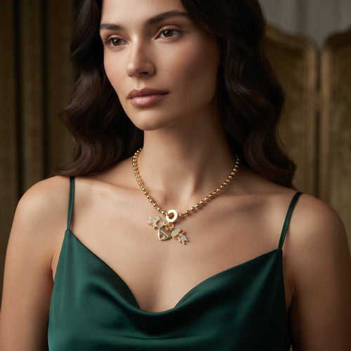 Charismatic Multi-Charm Ball Chain Necklace – 18K Gold Plated Layered Look Jewellery
