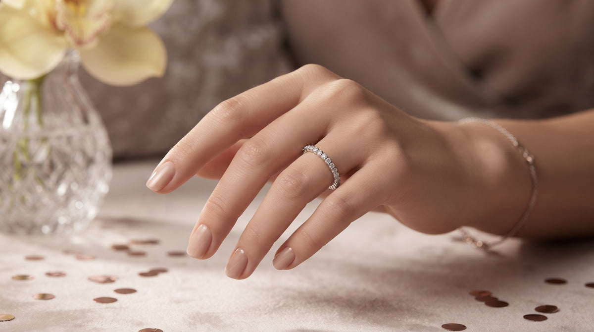 Silver-Plated Bezel-Set Crystal Eternity Band – Adjustable Sparkling Ring