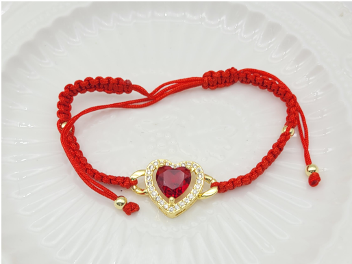Imported Luxury Red Zircon Heart Adjustable Cord Bracelet – 18K Gold Plated Red String Bracelet