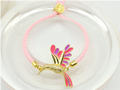 Chic Pink Enamel Hummingbird Zircon Slider Bracelet – 18K Gold Plated Adjustable