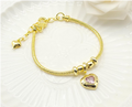 Pink Crystal Heart Charm Snake Chain Bracelet – 18K Gold Plated Romantic Jewellery for Women