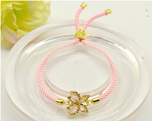 Imported Luxury 3A Premium Zircon Butterfly Adjustable Bracelet – Gold Plated Cord Bracelet