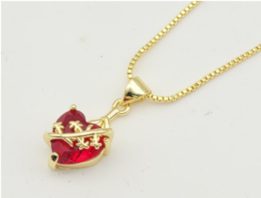 Enchanting Stitched Red Heart Pendant Necklace – 18K Gold Plated 3A Premium Zircon Box Chain