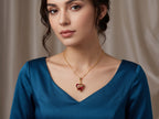 Enchanting Stitched Red Heart Pendant Necklace – 18K Gold Plated 3A Premium Zircon Box Chain