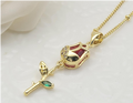 Elegant Red Rose Flower Pendant Necklace – 18K Gold Plated Romantic Stem