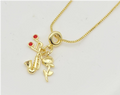Musical Saxophone & Rose Multi-Charm Pendant Necklace – 18K Gold Plated