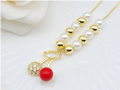 Sweet Double Cherry Crystal & Pearl Pendant Necklace – 18K Gold Plated Beaded Chain