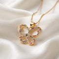 Colorful Zircon Multi-Stone Butterfly Pendant Necklace – 18K Gold Plated