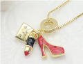 Chic Red High Heel, Lipstick & Handbag Multi-Charm Pendant Necklace