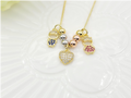 Boy, Girl & Paved Heart Multi-Charm Pendant Necklace – 18K Gold Plated Beaded Chain