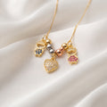Boy, Girl & Paved Heart Multi-Charm Pendant Necklace – 18K Gold Plated Beaded Chain