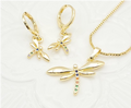 Rainbow Zircon Dragonfly Pendant Necklace & Matching Earrings Set
