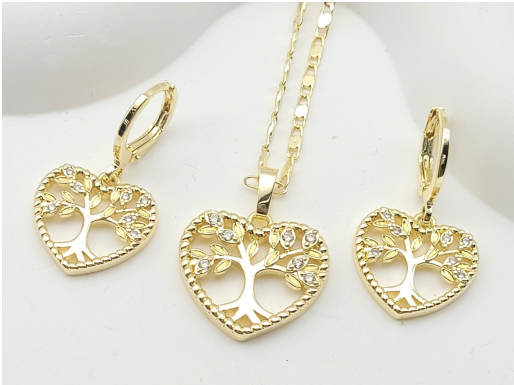 Heart-Shaped Tree of Life Pendant Necklace & Matching Earrings Set