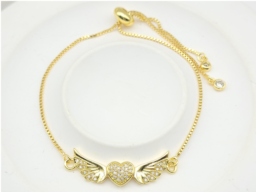 Luxury Zircon Angel Wings Heart Adjustable Bracelet – 18K Gold Plated