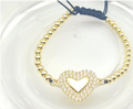 Luxury Beaded Pavé Zircon Heart Adjustable Bracelet – 18K Gold Plated Bead Chain Bracelet