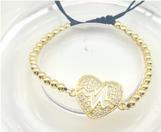 Luxury Heartbeat ECG Zircon Heart Adjustable Bracelet – 18K Gold Plated Bead Chain Bracelet