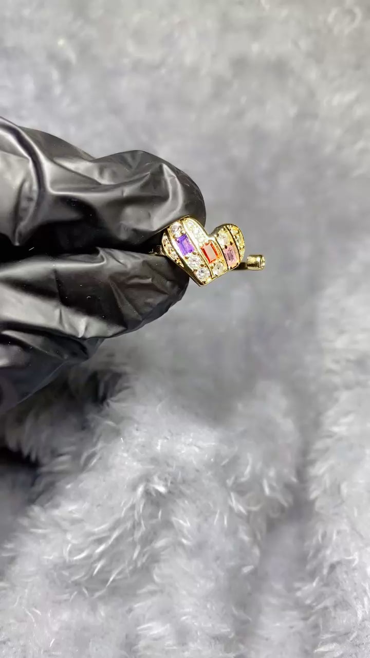 Colorful Baguette & Round Zircon Heart Open Ring –Adjustable