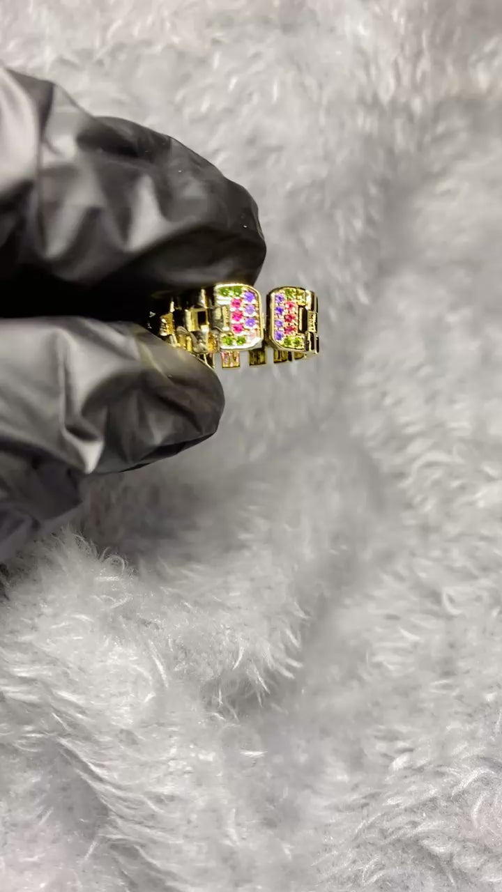 Colorful Zircon Watch Strap Style Open Ring – 18K Gold Plated Trendy Fashion
