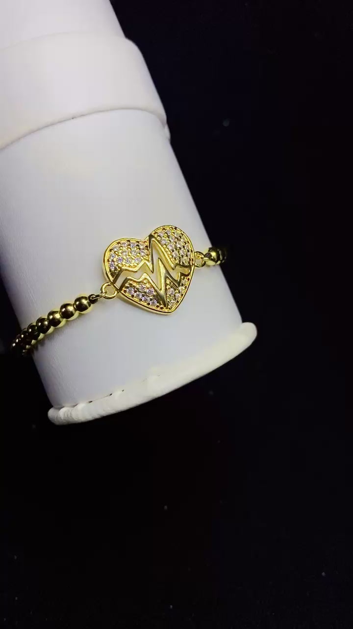 Luxury Heartbeat ECG Zircon Heart Adjustable Bracelet – 18K Gold Plated Bead Chain Bracelet