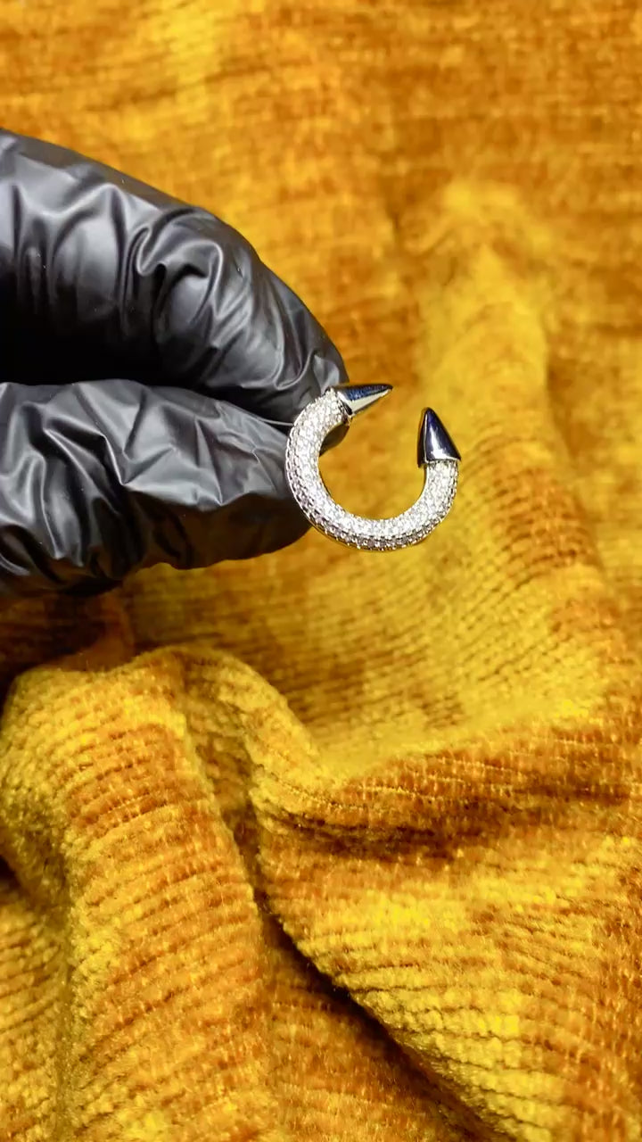 Silver-Plated Full Zircon Pave Horseshoe Open Ring