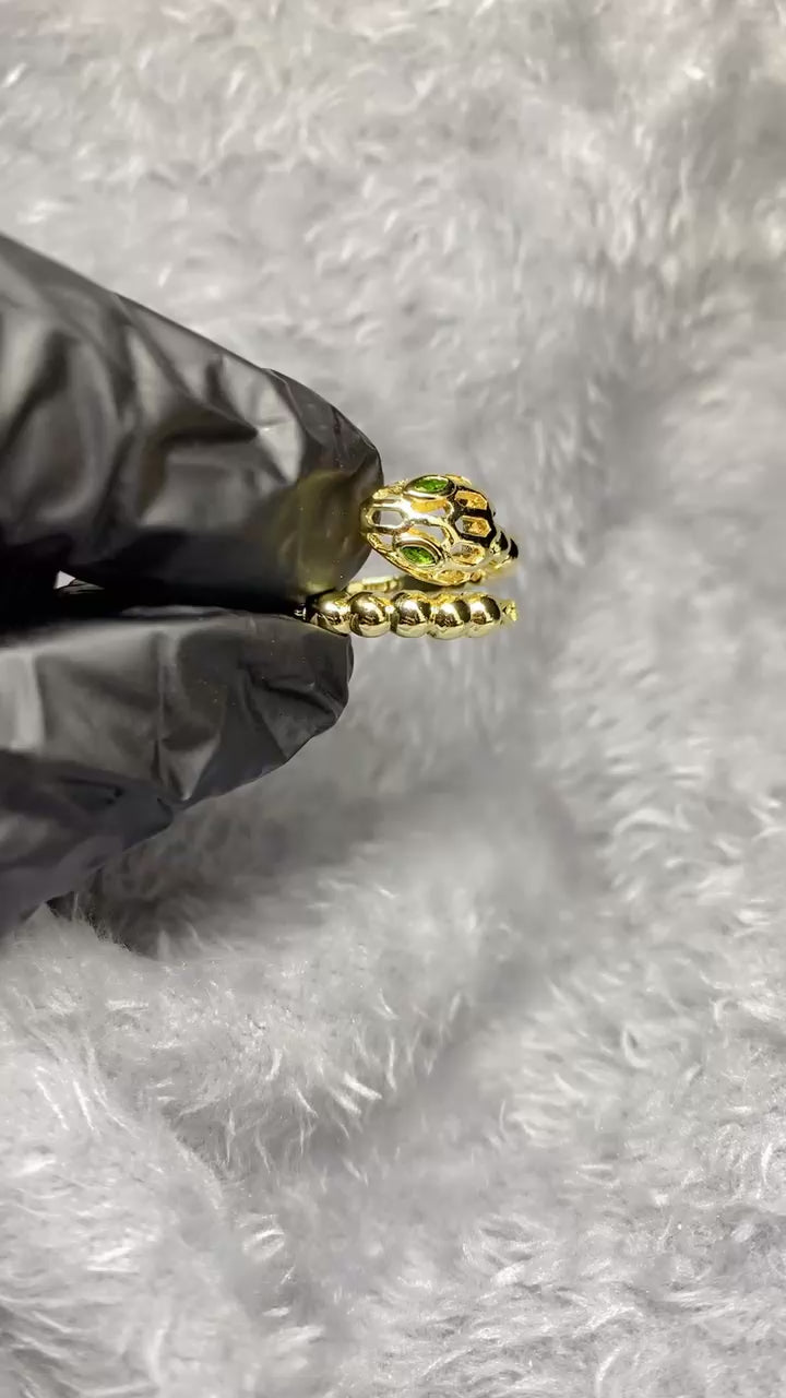 Serpenti Emerald Eye Beaded Snake Wrap Ring – 18K Gold Plated