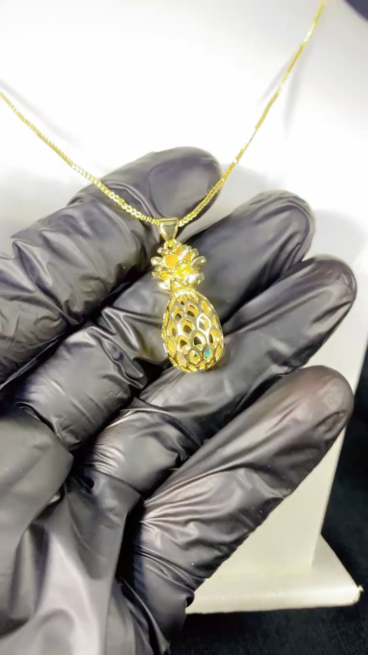 Crystal Paved Pineapple Pendant Necklace – 18K Gold Plated Tropical Jewellery