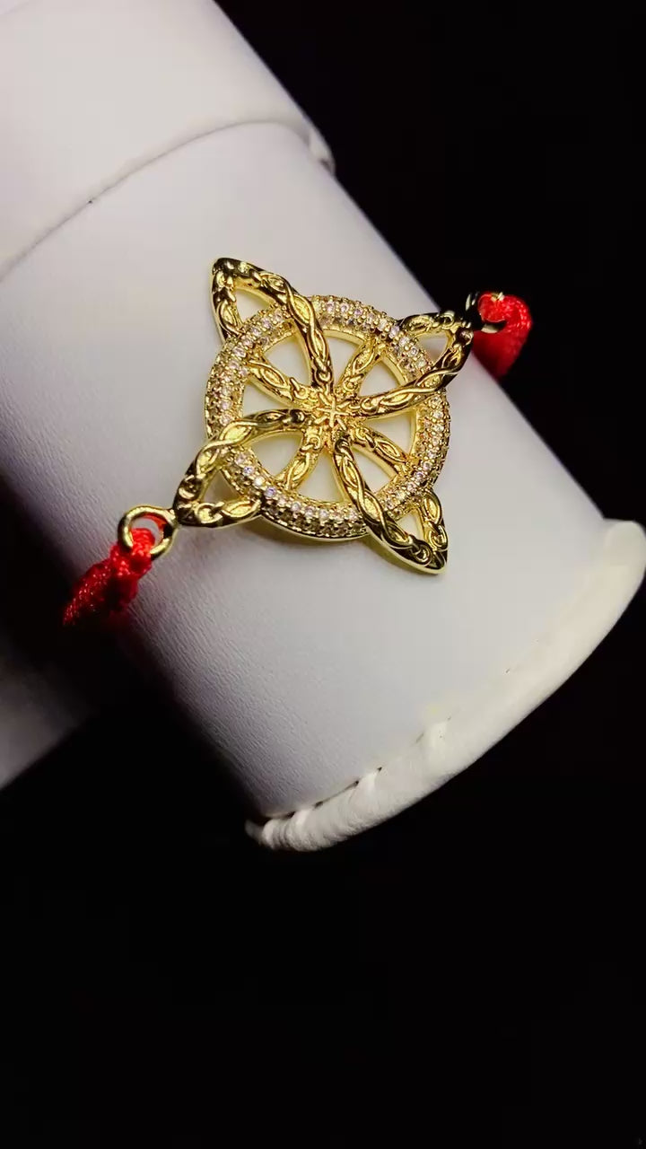 Gold-Plated Red Cord Celtic Knot Bracelet – Adjustable Woven Charm Bangle