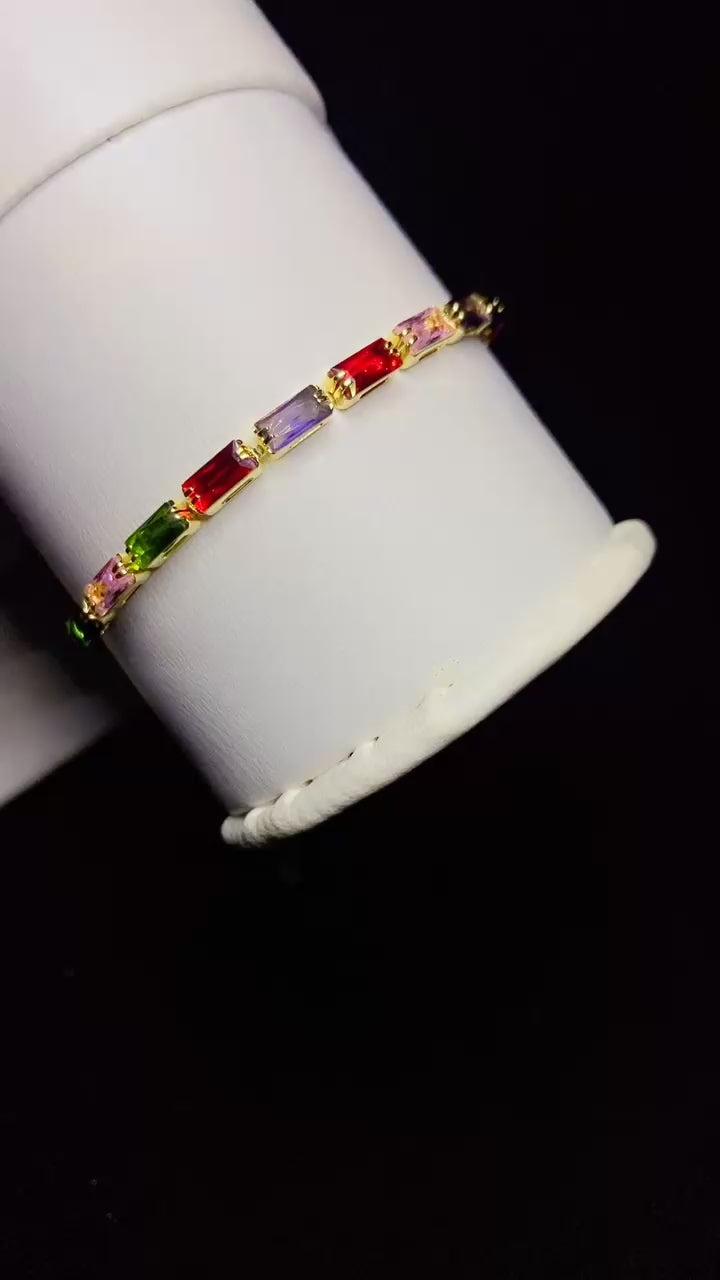 Imported Luxury Multi-Color Baguette Zircon Adjustable Bracelet – 18K Gold Plated