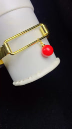 Gold-Plated Bright Red Enamel Ball Charm Bangle Bracelet