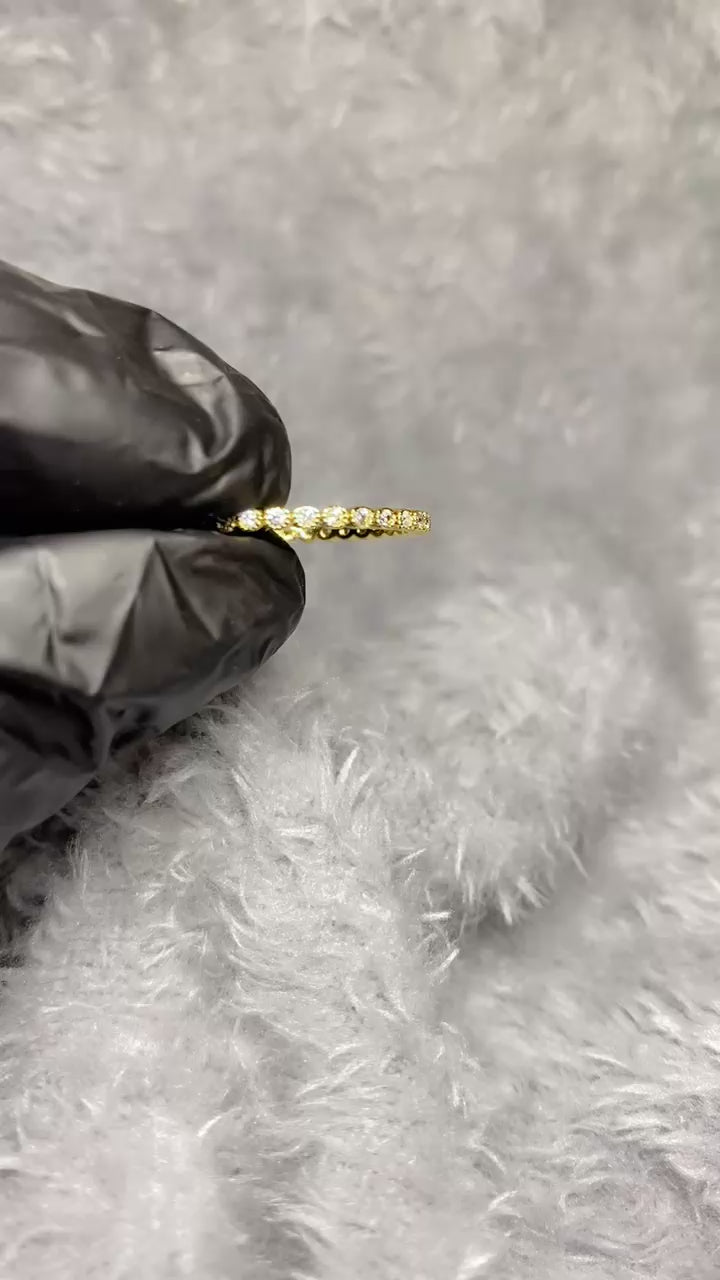 Gold-Plated Bezel-Set Crystal Eternity Band – Adjustable Sparking Ring