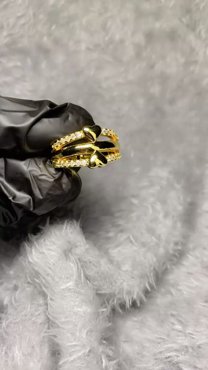 Gold-Plated Zircon Multi-Band Heart Accent Ring