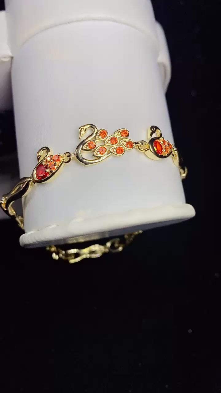 Gold-Plated Amber Zircon Peacock Link Bracelet