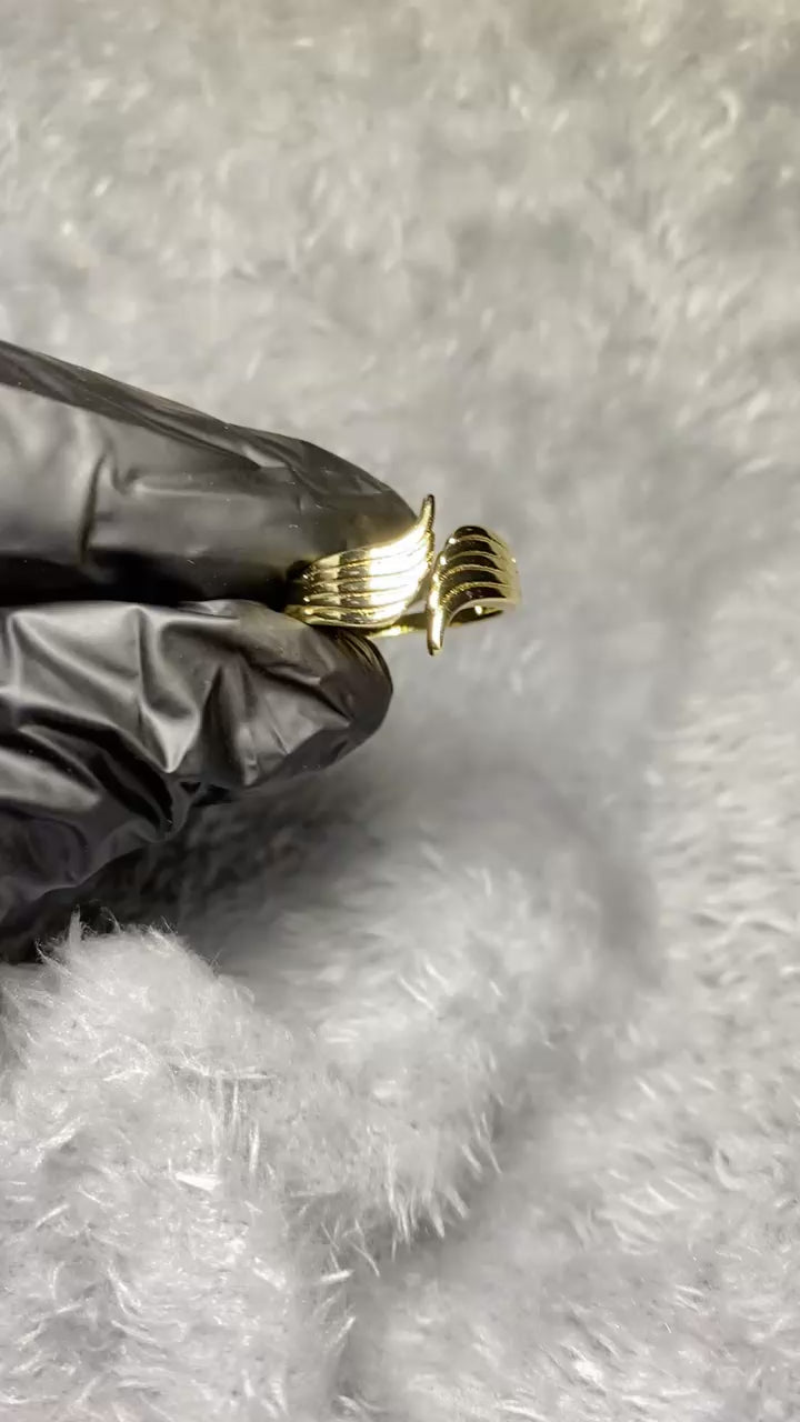 Celestial Angel Wings Open Adjustable Ring – 18K Gold Plated Feather Band