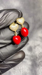 18K Gold Plated 3A Premium Zircon Sparkling Heart & Red Drop Earrings