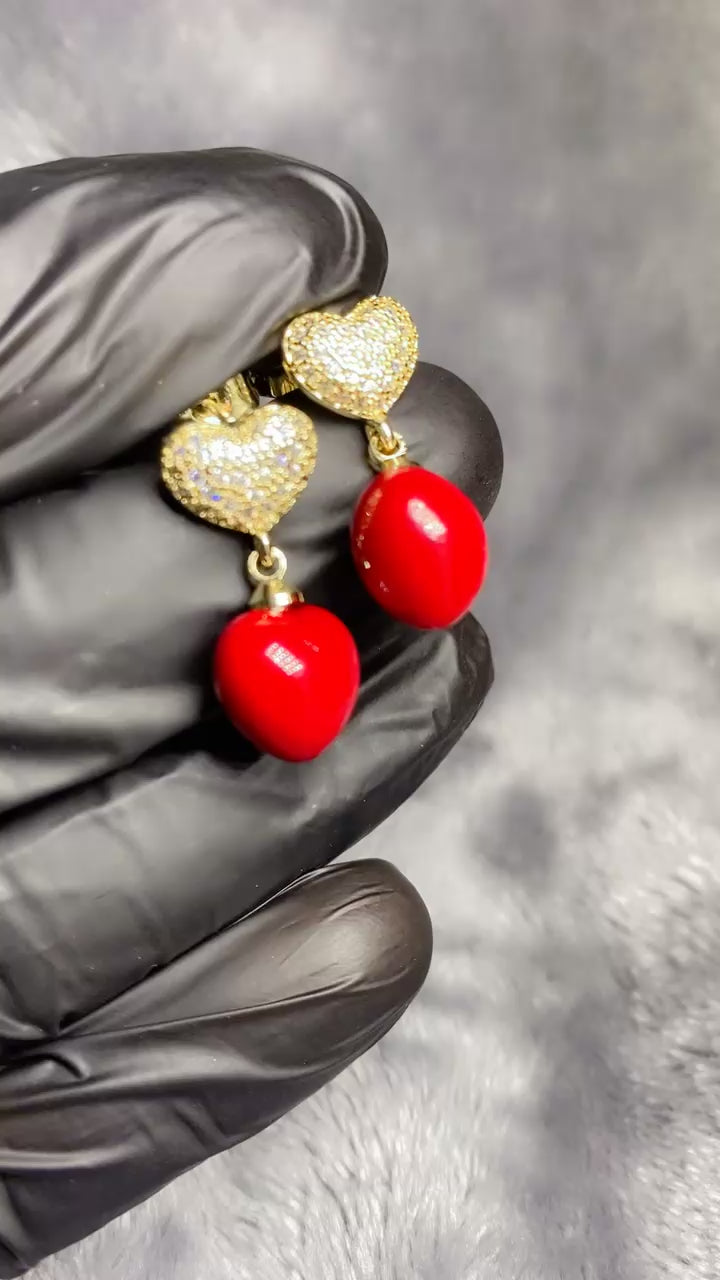 18K Gold Plated 3A Premium Zircon Sparkling Heart & Red Drop Earrings