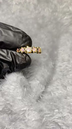 Gold-Plated Pink Star Crystal Eternity Band – Adjustable Celestial Ring