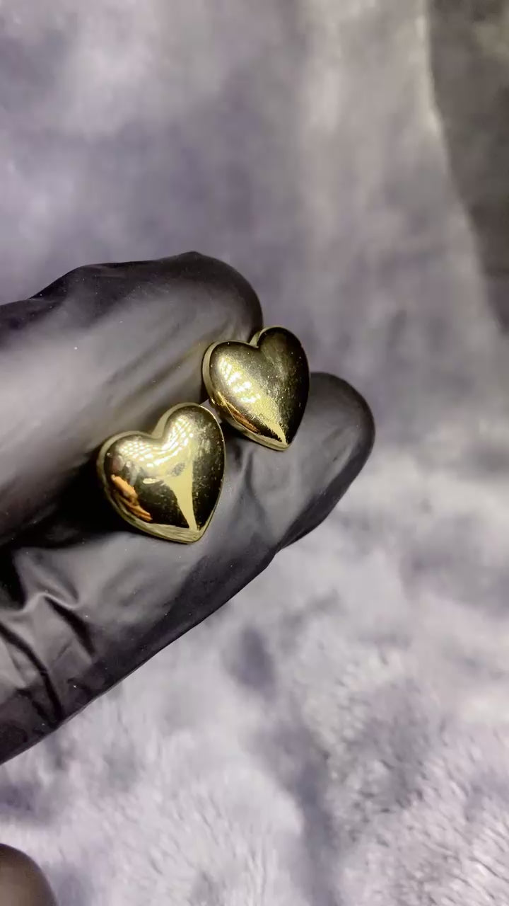 Classic Puffed Heart Minimalist Stud Earrings – 18K Gold Plated Everyday Wear