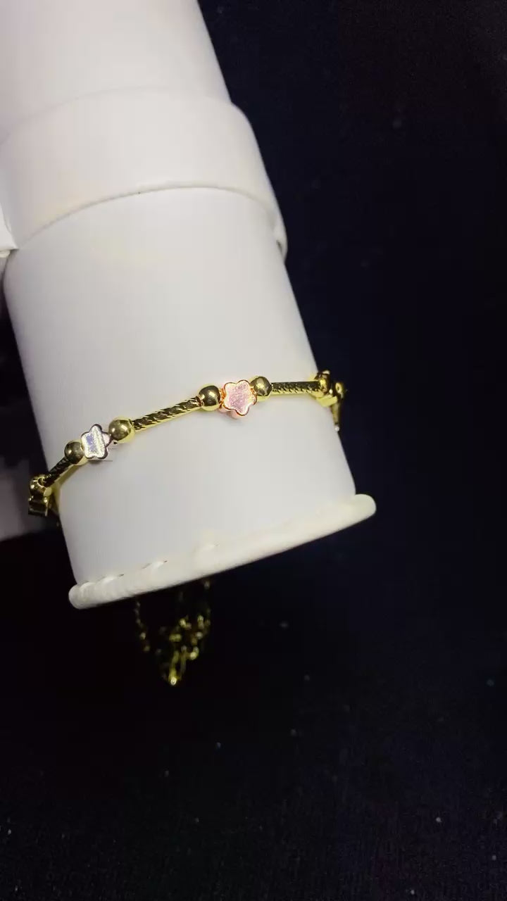 Tri-Color Zircon Layered Flower Chain Bracelet