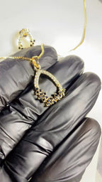 Black & Clear Zircon Teardrop Pendant Necklace & Stud Earrings Set